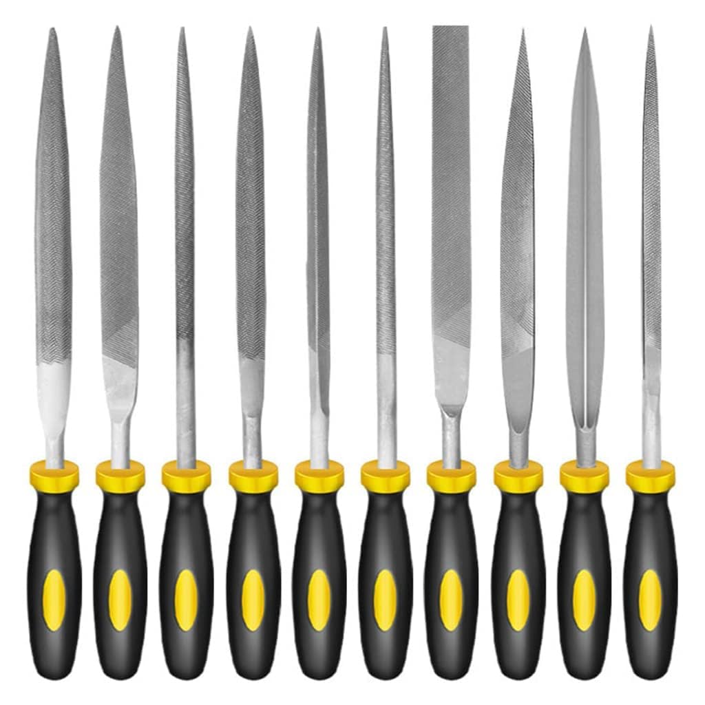 VOLDOT 10Pcs File Tools Set, Premium Hardened Drop Forged Alloy Steel File Tools | Carbon Steel File Tool Set | arbon Steel File Kit with Handle for Metal, Wood, Glass, Plastic, Leather, Jewelry