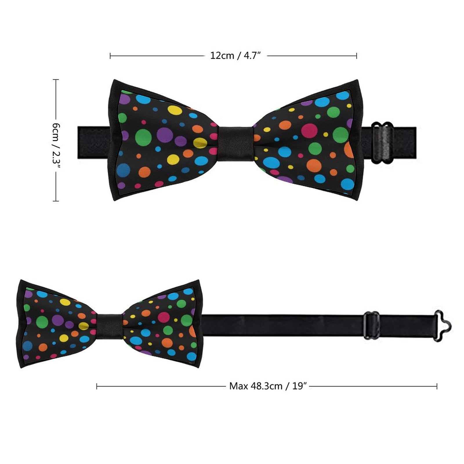 GoasNei Rainbow Splatter Neon on Dark Bow Tie for Men Adjustable Necktie Funny Tie Neck Ties for Weddings Party