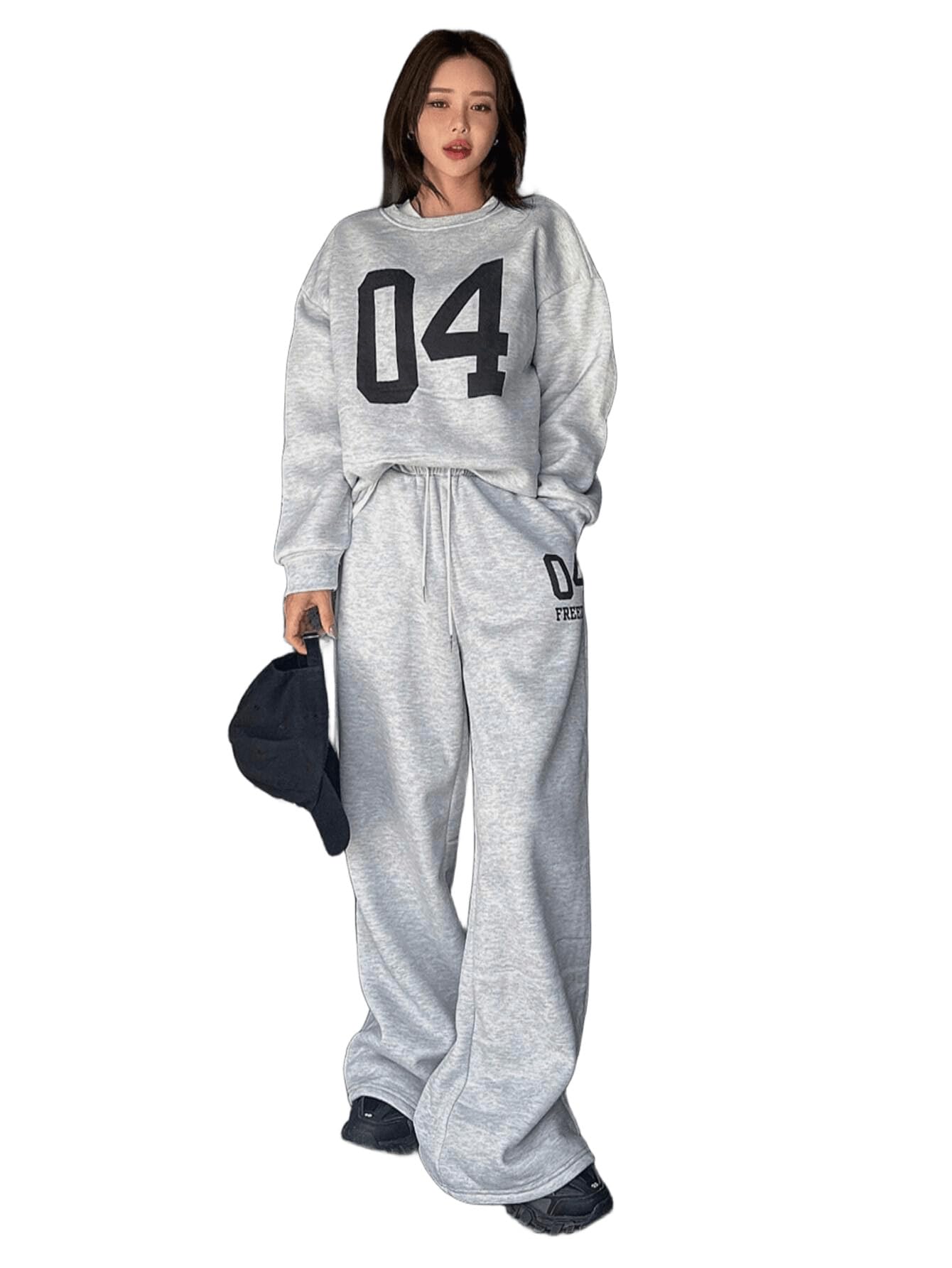 SXV 04 Freedom Women's Sweatsuit Set, 2 Piece Crop Top and Jogger Pants, Light Gray-image-28