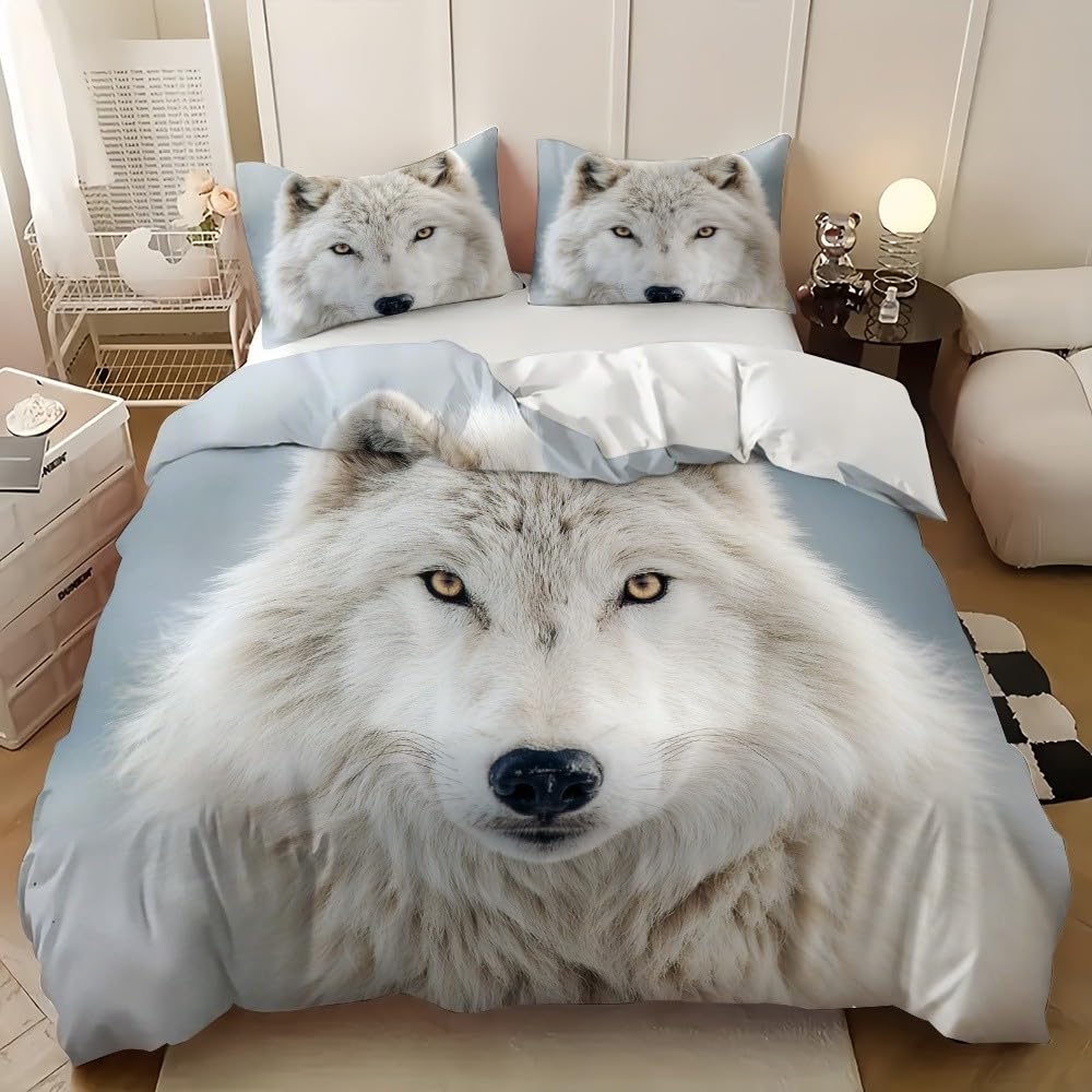 Housse de couette 200x200 loup blanc hypoallergénique facile à fermer