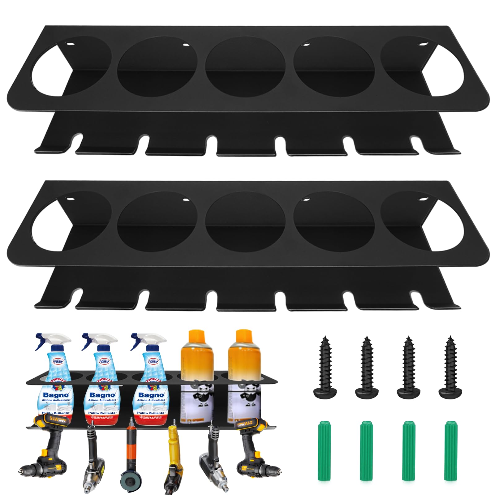 2PCS Dosenhalter für sprühflaschen,5 Sprühdosen und 6 Schlitzen | Halter für sprühflasche,für werkstatteinrichtung,werkstatt zubehör,Garage Werkzeug Wandhalterung Regal