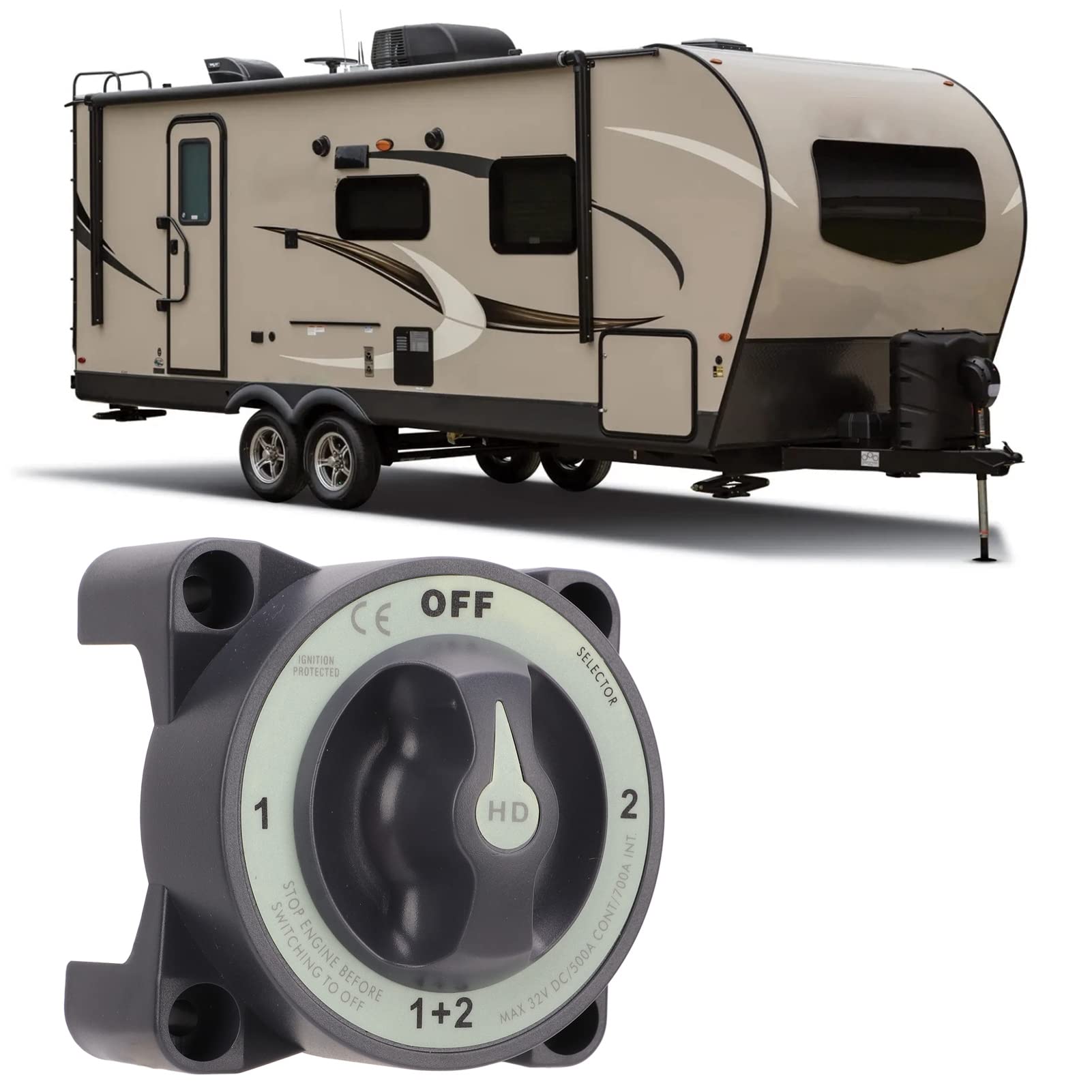 Estink Battery Disconnect Switch, 500A Marine Battery Disconnect Switch Heavy Duty 4 Position with AFD IP66 Marine Battery Cut Off Switch for Marine RV Boat