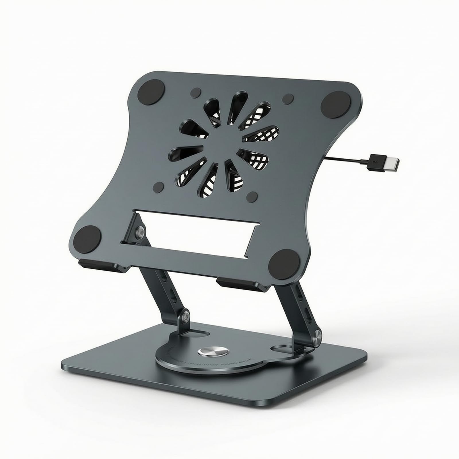 Base Elevadora para Computadora Portátil, Gris, Soporte Giratorio para Portátil con Ventilador De Refrigeración, Diseño Plegable