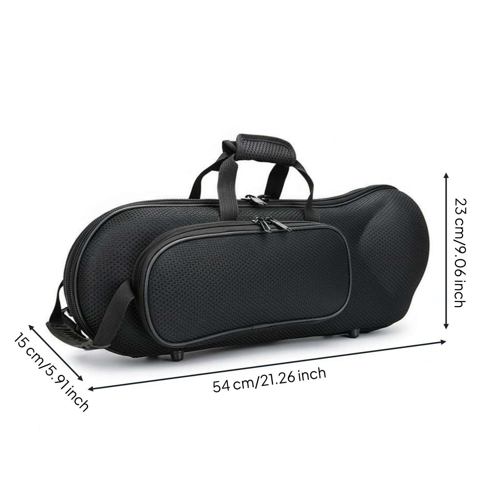 Custodia per Tromba con Design in Ottone Corpo Sagomato Scomparto Accessori Frontale Manico Ergonomico Tracolla, Oxford Nero, Array, Nero Oxford