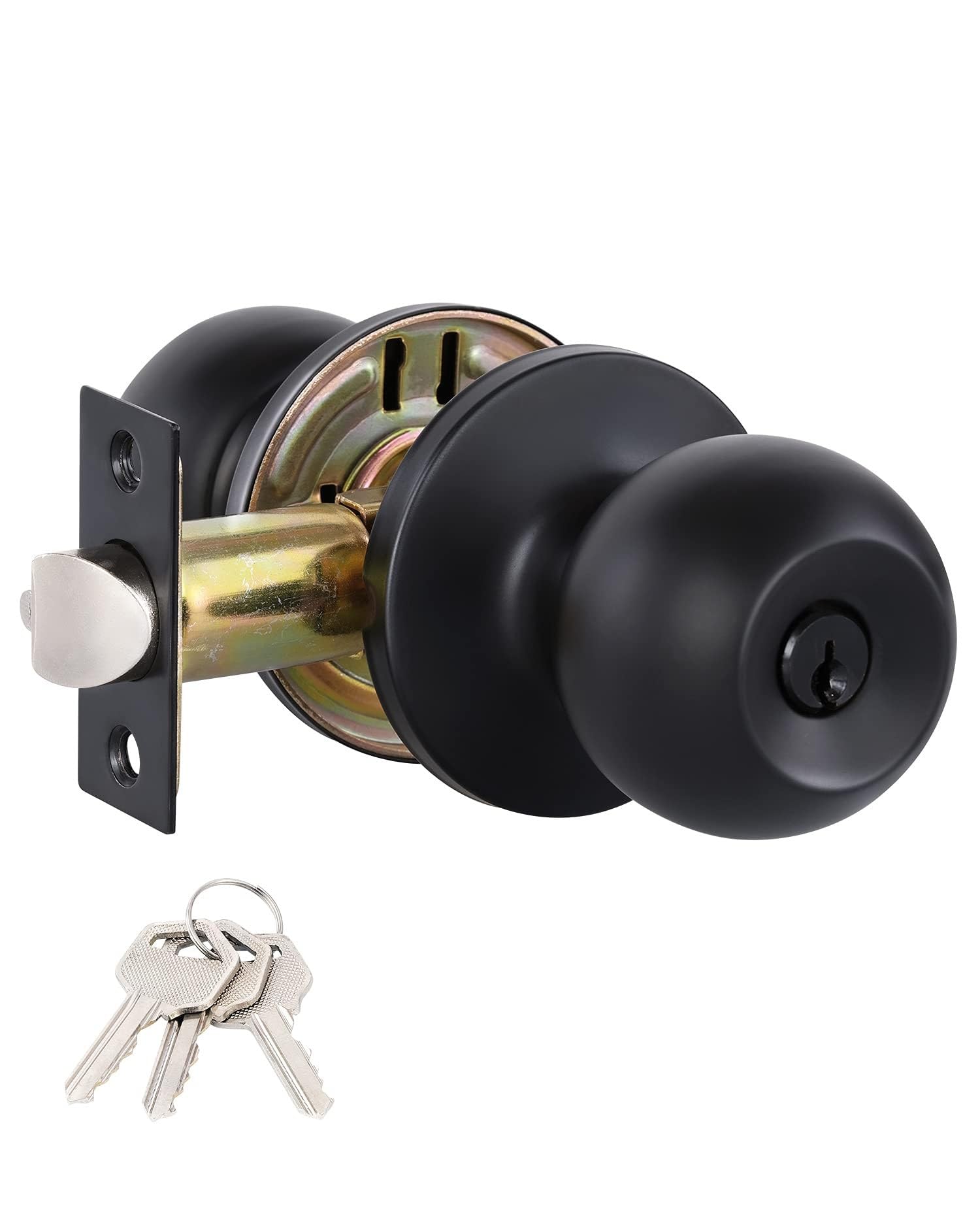 NALACAL Matte Black Door Knobs with Lock and keys, Interior/Exterior Door Knob for Bedroom or Bathroom, Entry Door Lock (Three-pole ball lock)