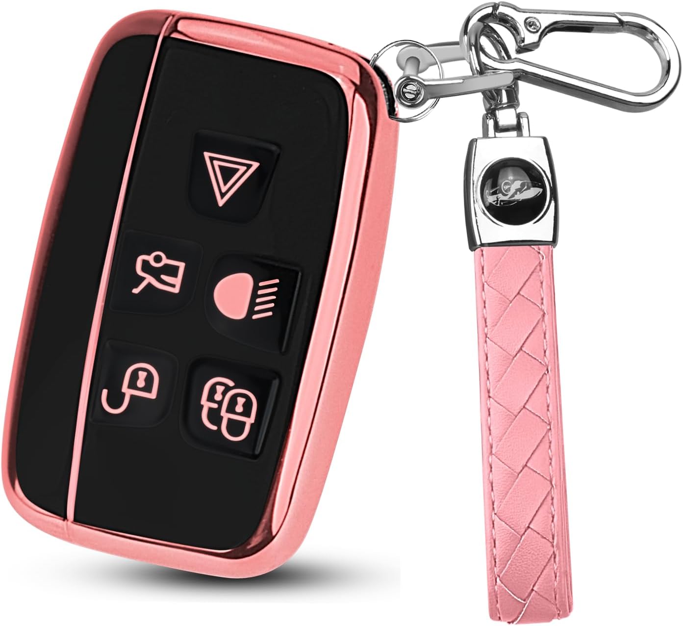 MILD EAST for Range Rover Key Fob Cover with Car Keychain ,Soft TPU Car Key Case Compatible with LR4 Sport Evoque for Jaguar XF XJ XJL F-pace, 5 Buttons for Jaguar Key Cover