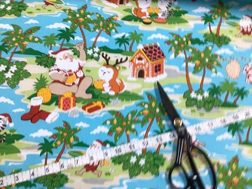 Miniatura 3 de Tela hawaiana con estampado de Papá Noel de fondo azul en algodón vendido por The Yard