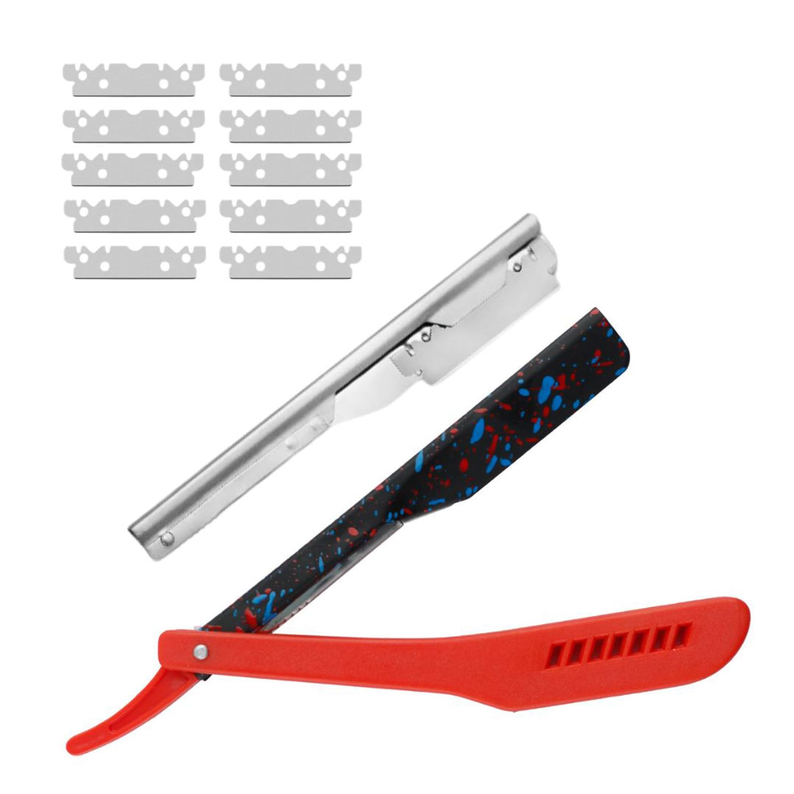 Slide Out Razor for Men, Professional Classic Barber Straight Edge Razor with 10 Single Edge Blades, Manual Shaver Salon Quality Razor for Close Shaving (Red)