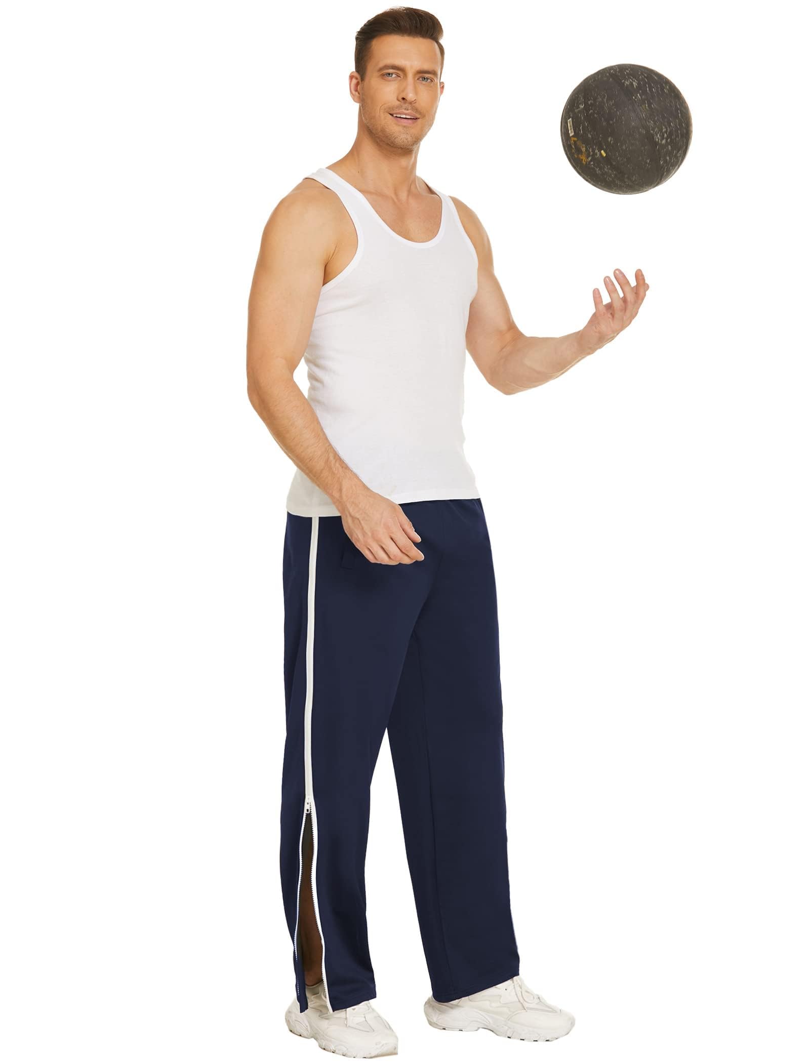 PINSPARK Pantaloni per Riabilitazione Pantaloni da Allenamento da Uomo con Cerniera su Tutta La Lunghezza Pantaloni da Jogging Pantaloni