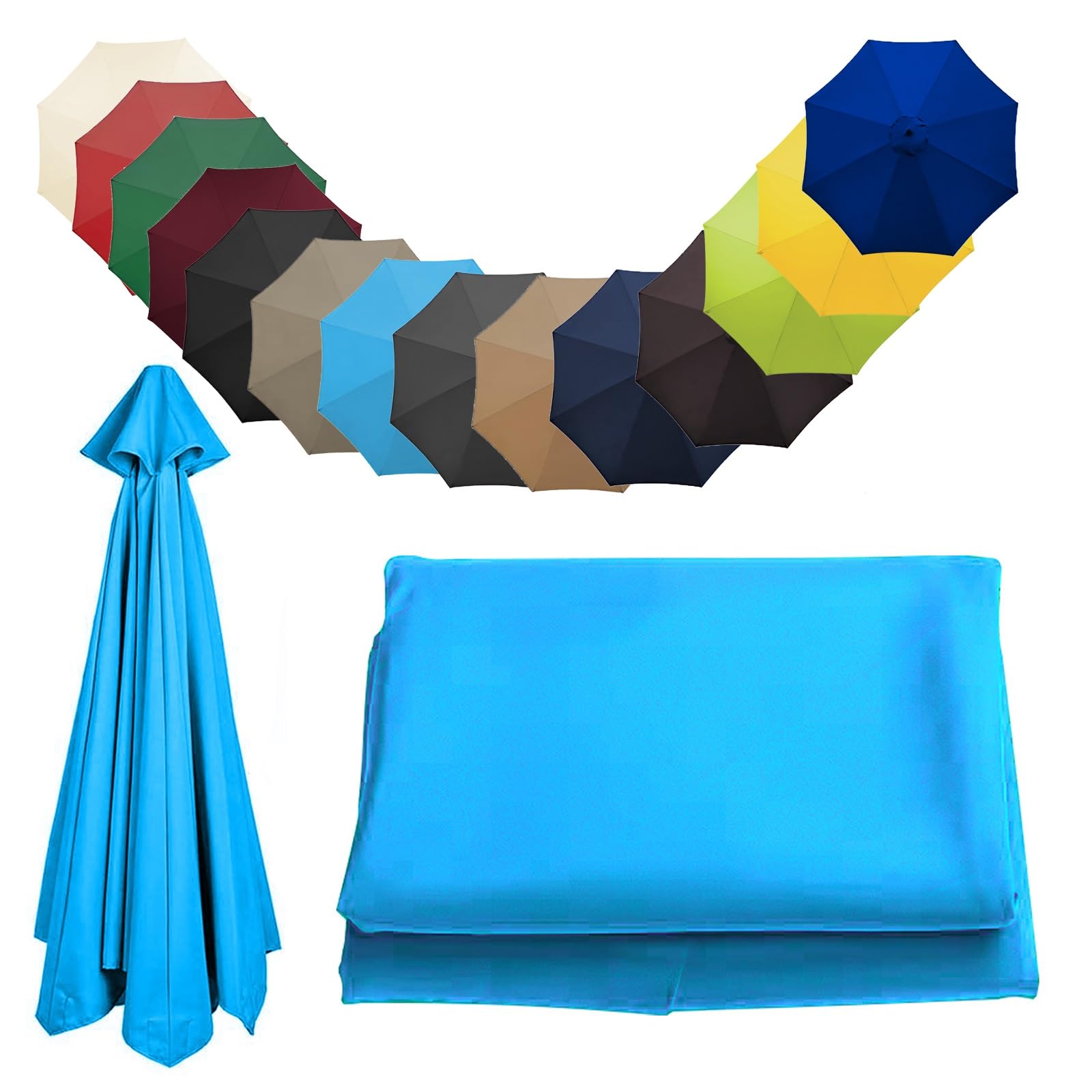 Replacement Parasol Canopy Sun Umbrella Replacement Cloth Replacement Parasol Fabric Cover For Garden Umbrella 2.0 m 2.7 m 3.0 m + 6 Arms/8 Arms(Color:Lake blue,Size:8 ribs-3.0 m(9.8ft))