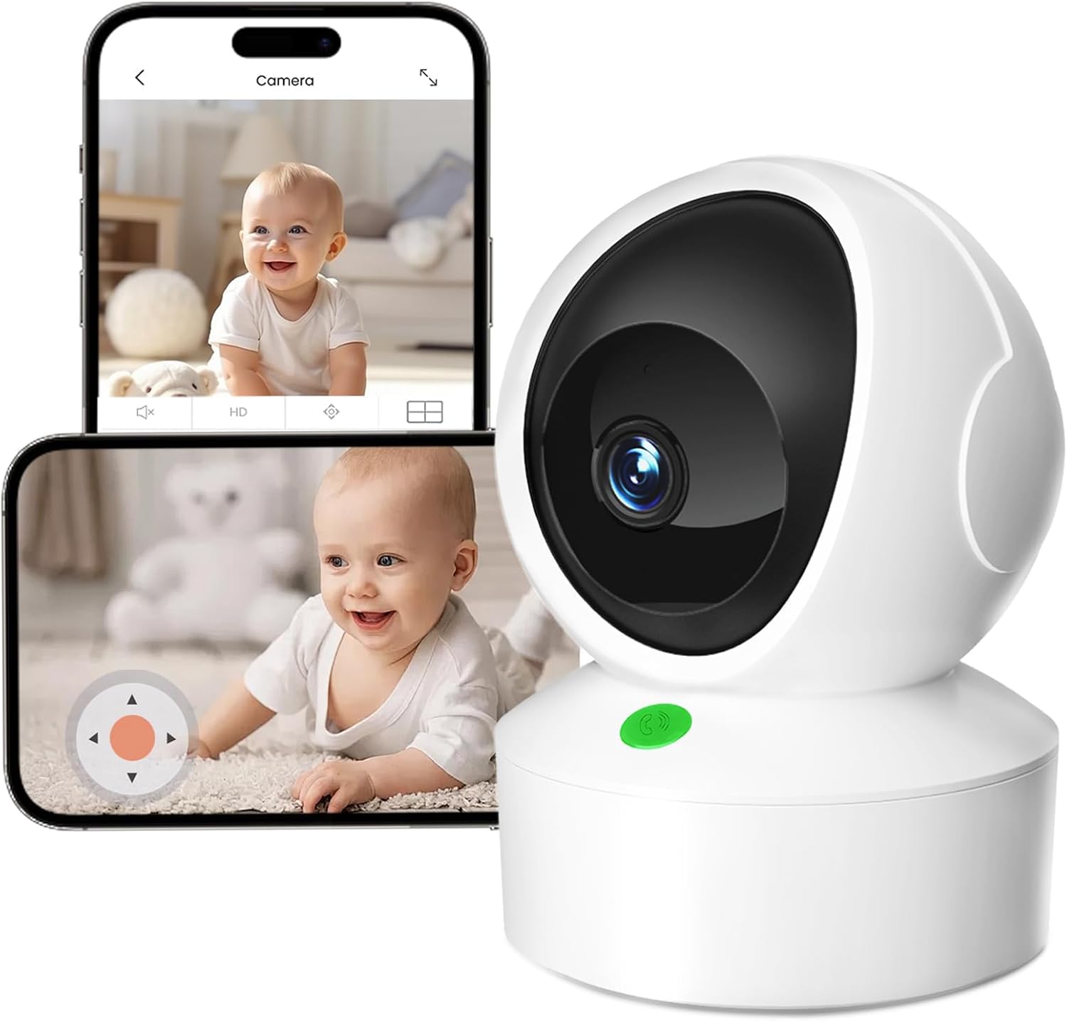 2K HD Video Baby Monitor with Camera and Audio, 2.4G & 5G WiFi Baby Monitor for Smartphone, One-Touch Calls, Night Vision, Motion Detection/Tracking, 2-Way Audio