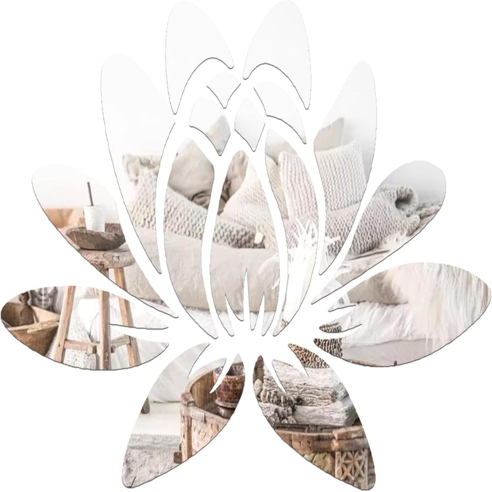 WRENYZK Lotus Shape Wall Mirror Stickers Self Adhesive Mirrors for Wall Unbreakable Acrylic Decor Decorative Silver Mirrors for