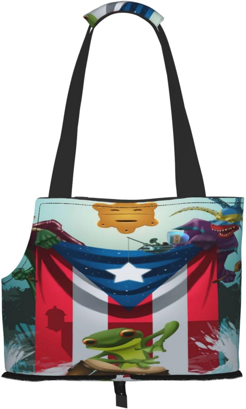 Mi Bandera Puerto Rico Animal Flag Portable Pet Purse Carrier Sling, Hands-Free Travel Dog and Cat Carrier for Small Dogs and Cats