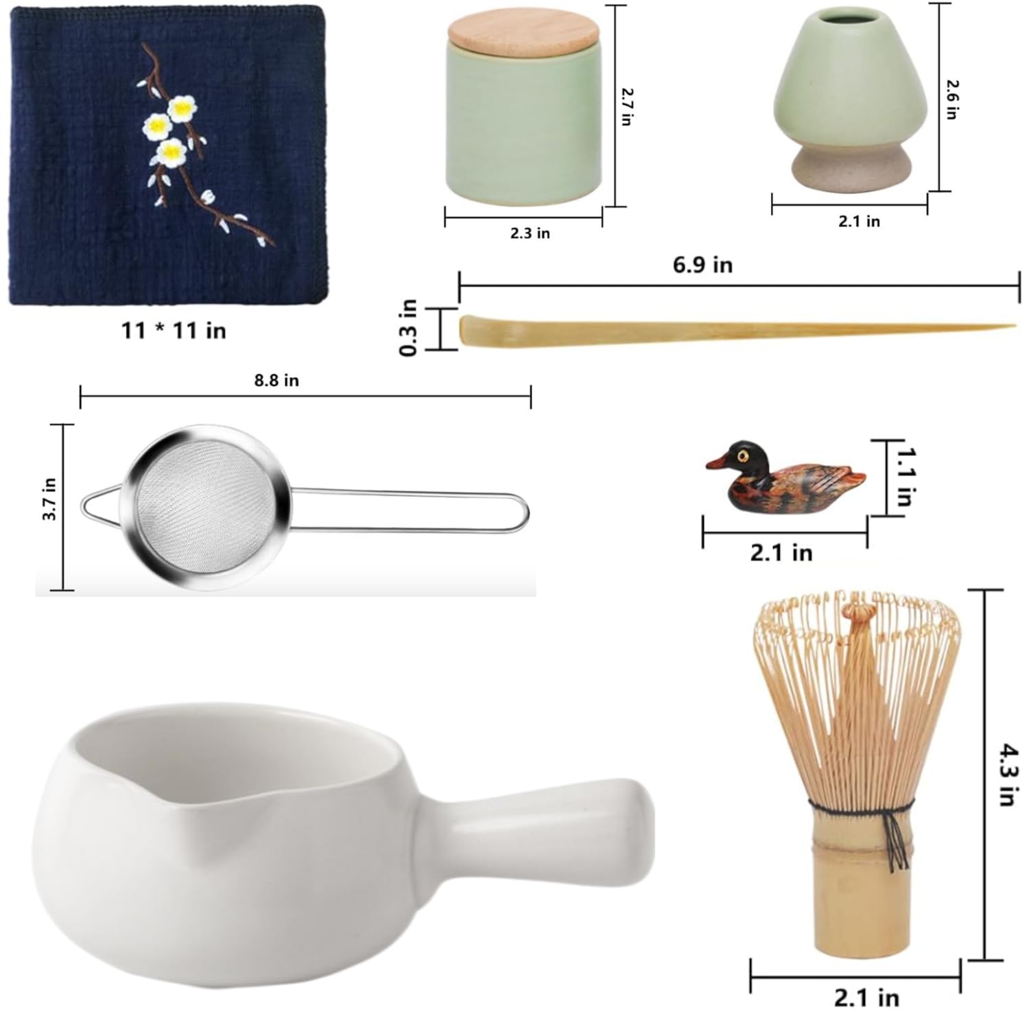 Kit per cerimonia matcha per cerimonia del tè giapponese, ciotola con beccuccio e manico, frusta, paletta da tè, colino in polvere Matcha, set da tè per preparare il latte Usucha, Koicha e