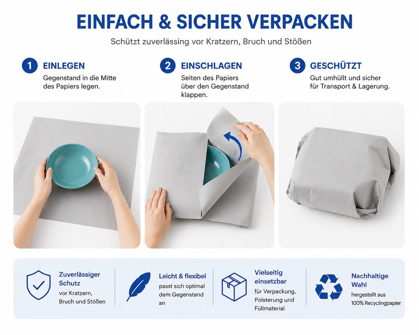 Packseide Packpapier 37,5x50cm 28g/m² Umzug Einschlagpapier aus 100% Recyclingpapier - nachhaltiges Polsterpapier Knüllpapier - 5-30 kg