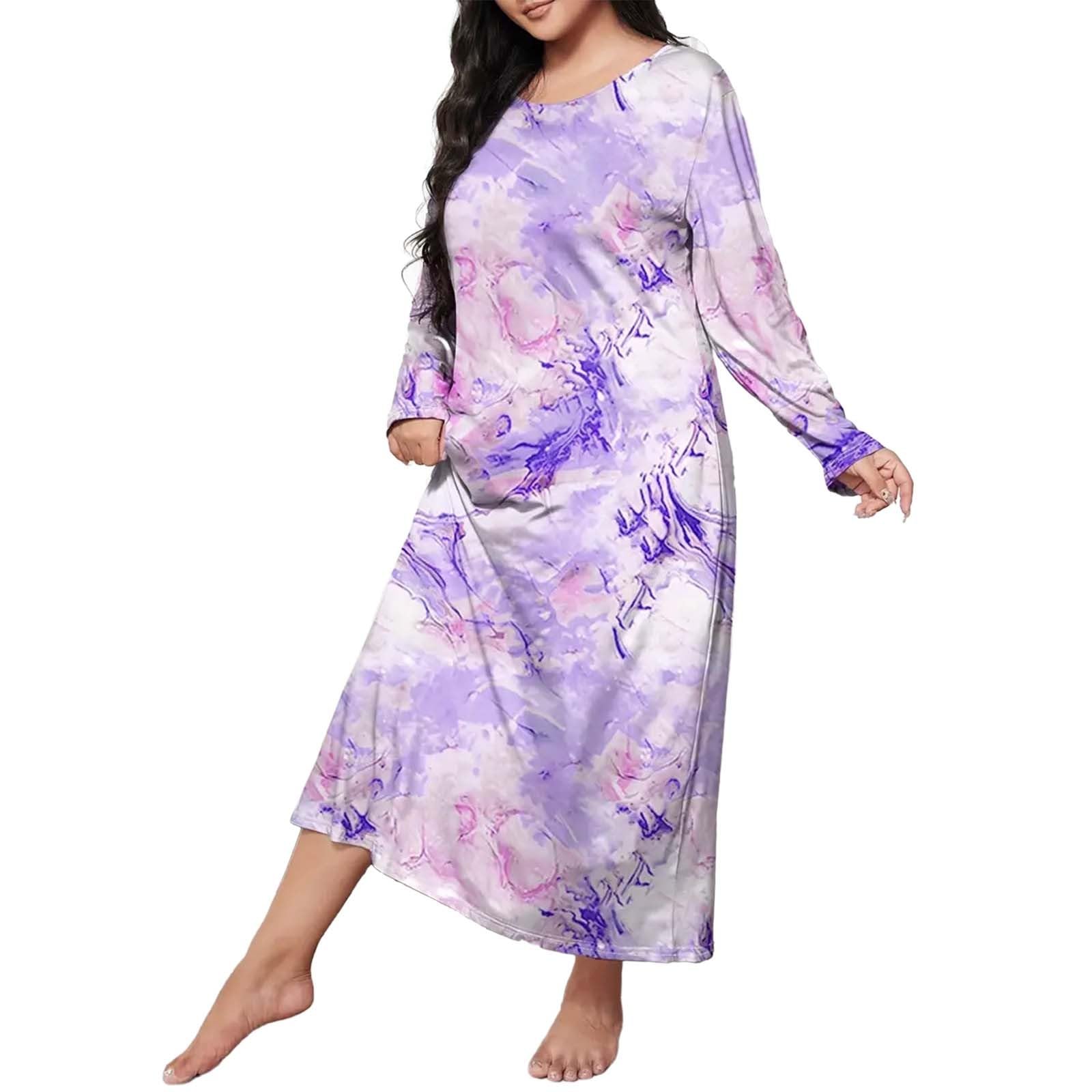Kurzärmeliges T-Shirt für Damen, Plus-Herz-Druck, langärmelig, Rundhalsausschnitt, Stretch, lockeres Nachthemd, Damen-Schlafshirt, langärmelig