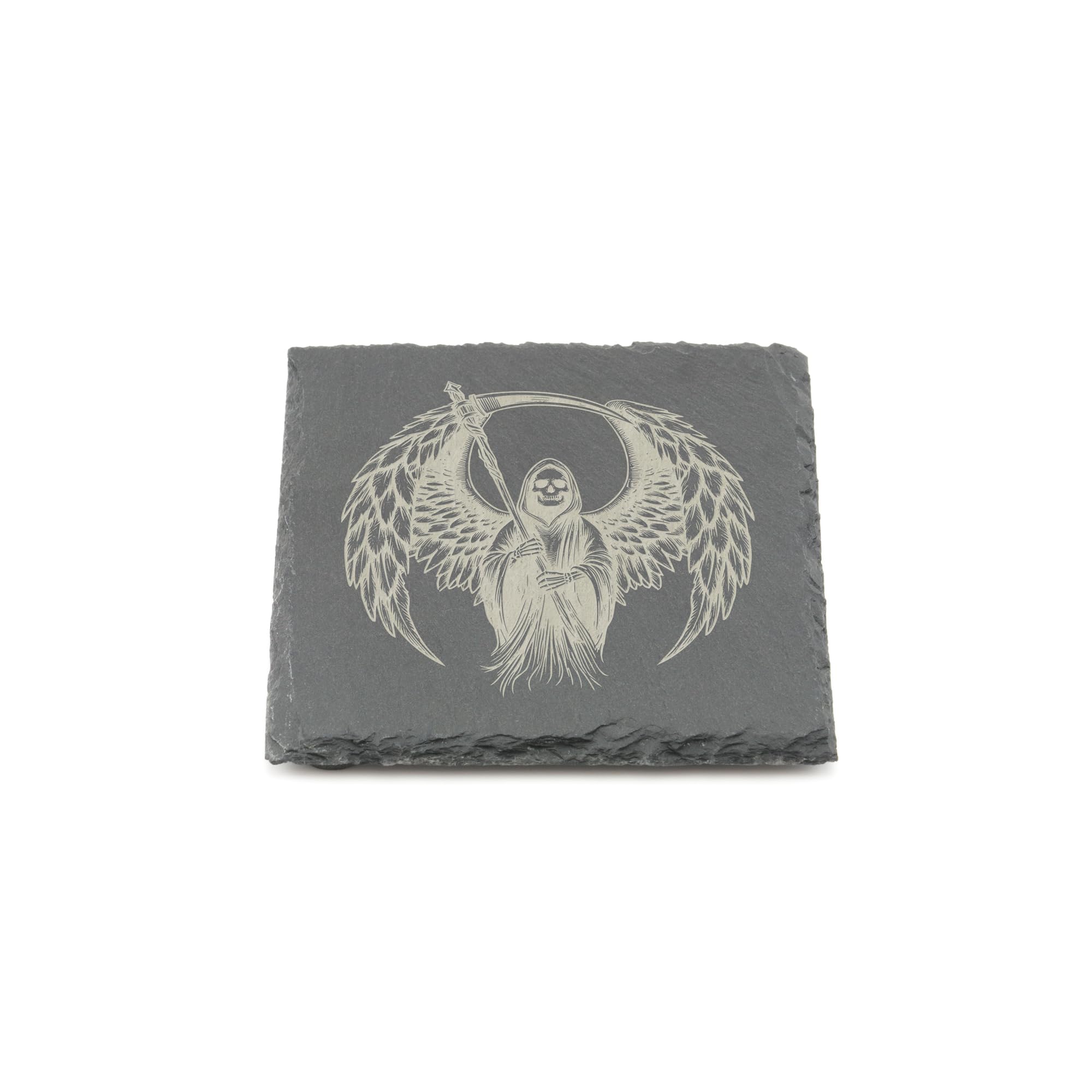 A1 Graphics Ltd Grey Grim Reaper Slate Coaster Laser Engraved Shabby Chic Spooky Gift (Square)