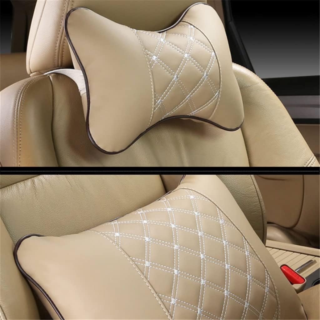 Car Headrest Pillow Quilted Embroidered Arificial Leather Headrest Waist Plaid Pillow Car Supplies Car Neck Pillow(D)