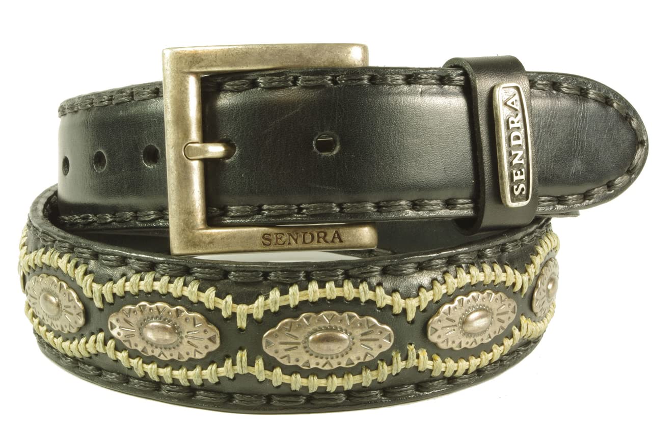 Sendra Boots Gürtel 7606 Schwarz Handgefertigt Damen Herren Gürtel Cowboy Western Ibiza Böhmische 4cm Breite Jeans Hosengürtel Conchos Türkis Austauschbare Schnalle Echtes Leder Größe 095