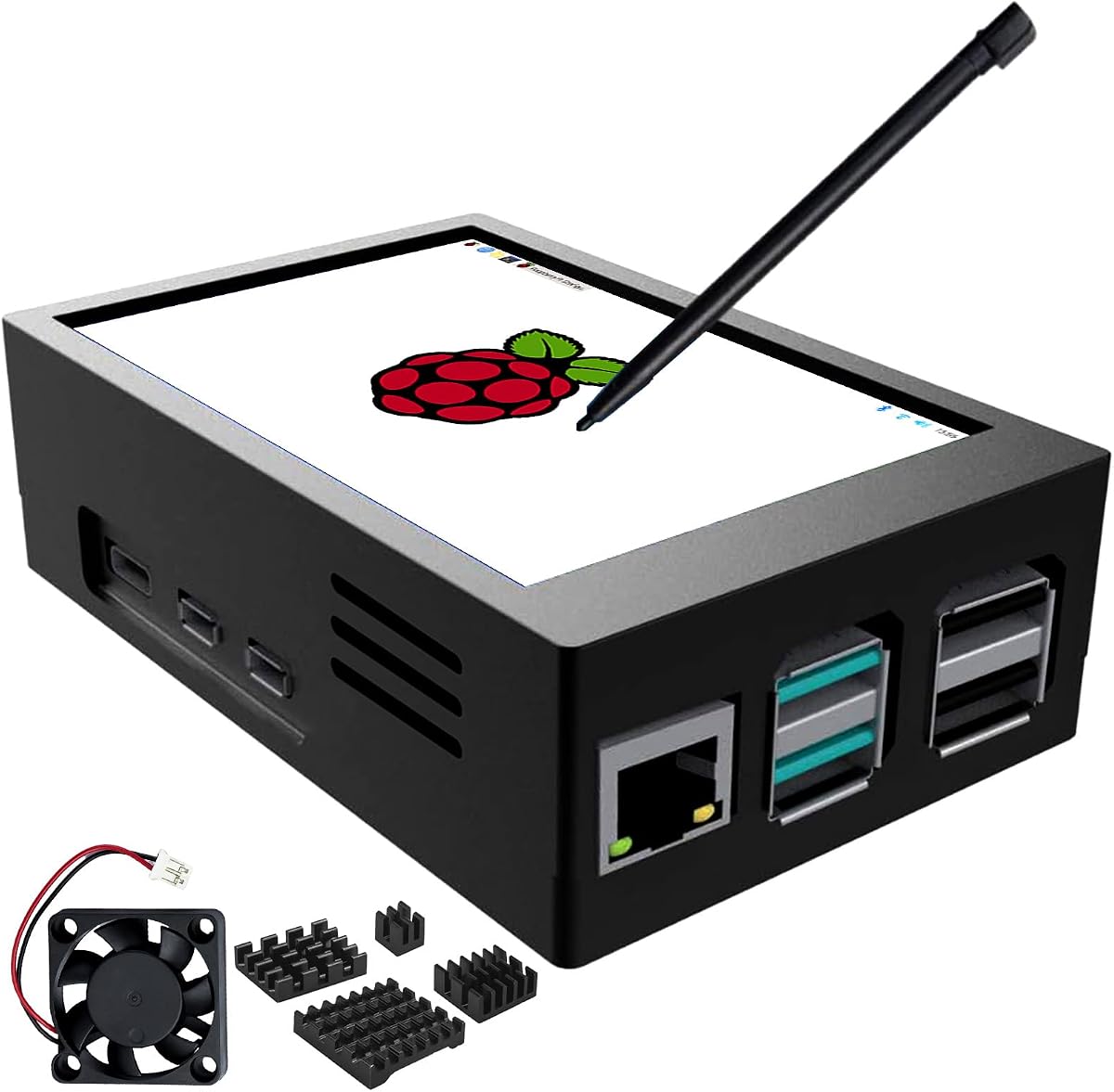 Raspberry Pi Display, 3.5 Inch Touchscreen with Raspberry Pi 5 Case, 480x320 TFT LCD 60 FPS Monitor with Mini Fan and Heatsink for Raspberry Pi