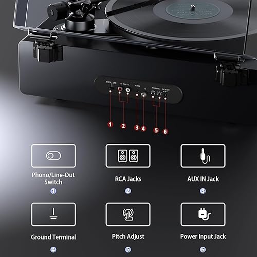 Miniatura 4 de 1 by ONE - Tocadiscos de alta fidelidad, tocadiscos todo en uno con altavoces incorporados, preamplificador de teléfono, cartucho magnético