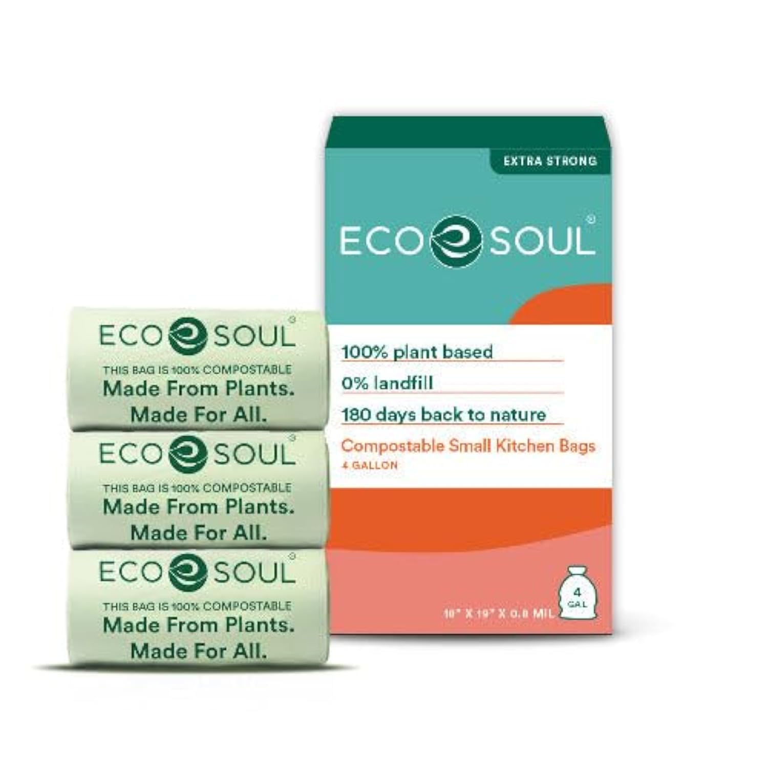 EcoSoul Home Compostable Small Kitchen Bags 4 Gallon