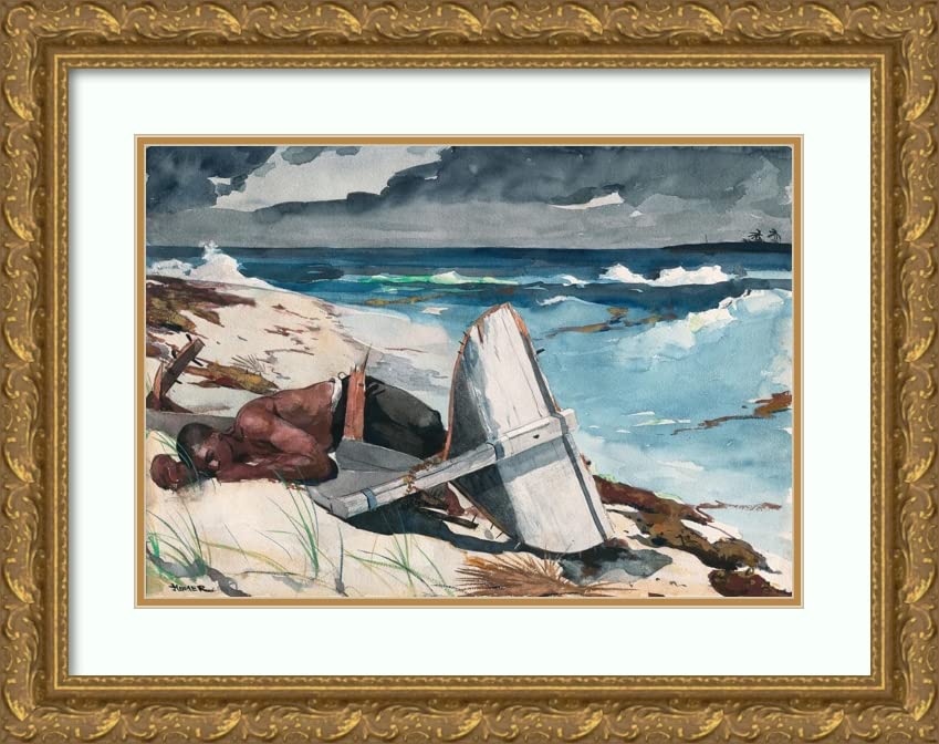 ArtDirect Winslow Homer 18x14 Gold Ornate Frame and Double Matted Museum Art Print Titled - After the Hurricane, Bahamas (1899)