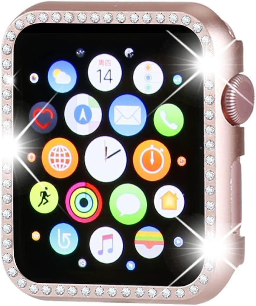 Compatible with Apple Watch Case 44mm,iWatch Face Bling Crystal Diamonds Plate Cover Protective Frame Compatible with Apple Watch Series 6/5/4/SE 44mm(Rose Gold-Diamond)