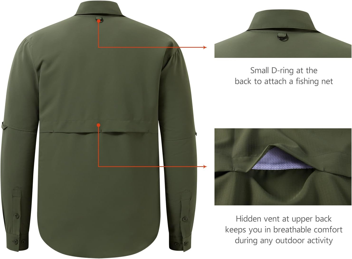 BASSDASH Men's Performance Fishing Hiking Shirt UPF 50 Button Down Long Sleeve Quick Dry FS21M - Image 5