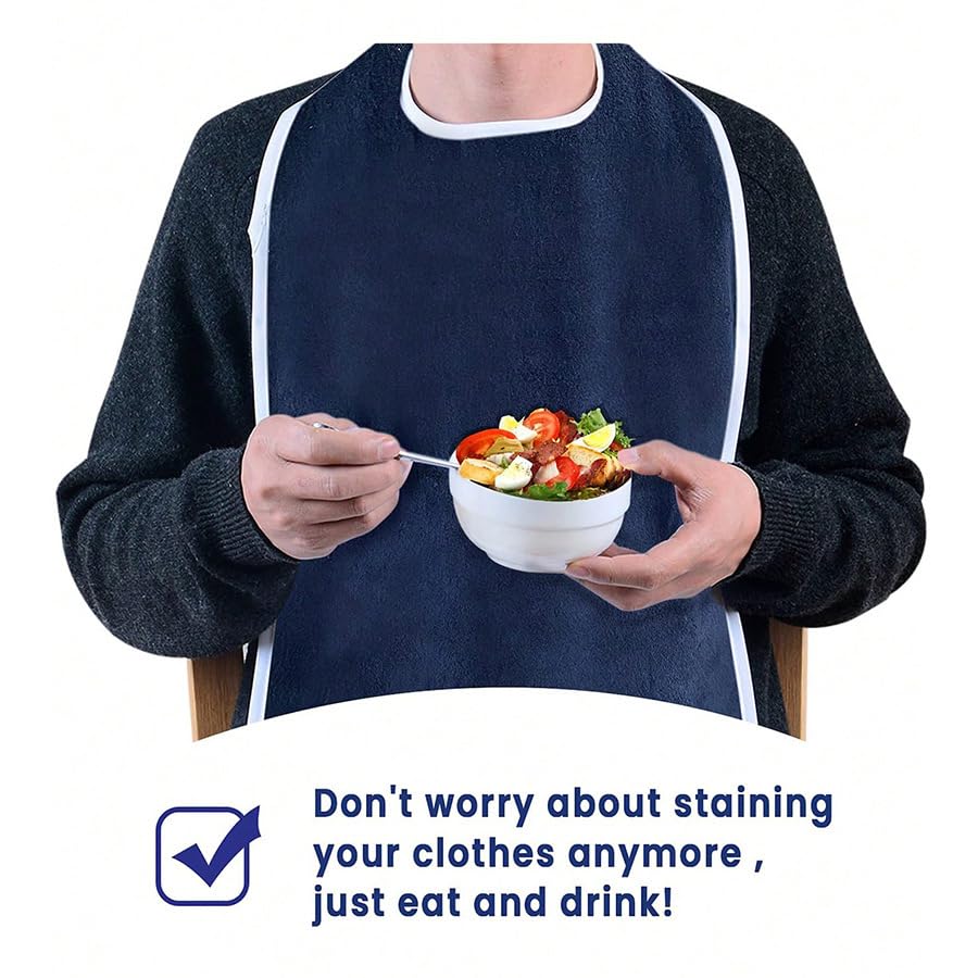 HANNEA® 30'' Adult Bib for Men and Women, Soft Towel Cloth, Absorbent, Adjustable Hoop and Loop Closures, Durable, Machine Washable, Full Coverage for Dining, Nursing Homes, and Special Needs Care - Image 8 thumbnail