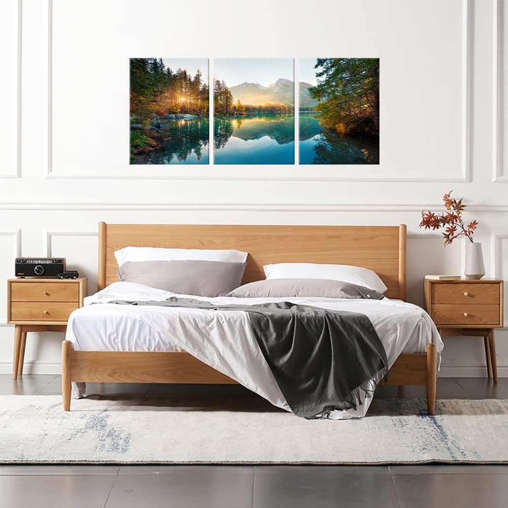 PIY PAINTING Quadri Murali Natura, Pittura Su Tela Con Lago, Stampa Artistica Dell'Alba, Immagini a Parete, Facile Da Appendere Per Soggiorno Ufficio Aula Sala Riunioni Bar, Set Di 3, 30x40 cm
