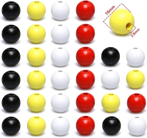 Miniatura 2 de 100 cuentas redondas de madera de 0.63 pulgadas (0.630 in), negro, blanco, rojo, amarillo, colores mezclados, cuentas espaciadoras sueltas de