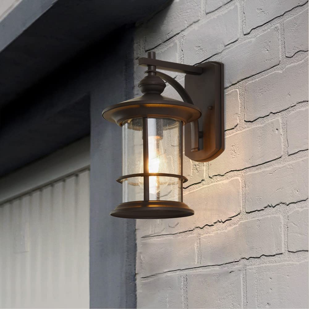 Aplique de Pared para Exteriores, Farol de Pared Exterior de 1 luz en Acabado Negro/café Dorado con Vidrio sembrado Transparente, iluminación Exterior para Garaje, lámpara de Montaje en