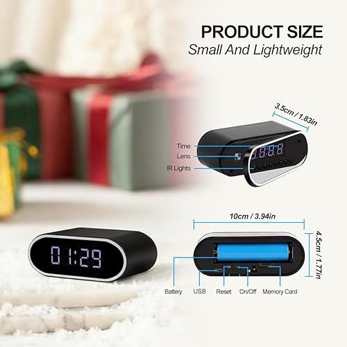 Miniatura 4 de Cámara de reloj despertador, HD 1080P reloj de cámara oculta con detección de movimiento, cámara de vigilancia para seguridad en interiores del