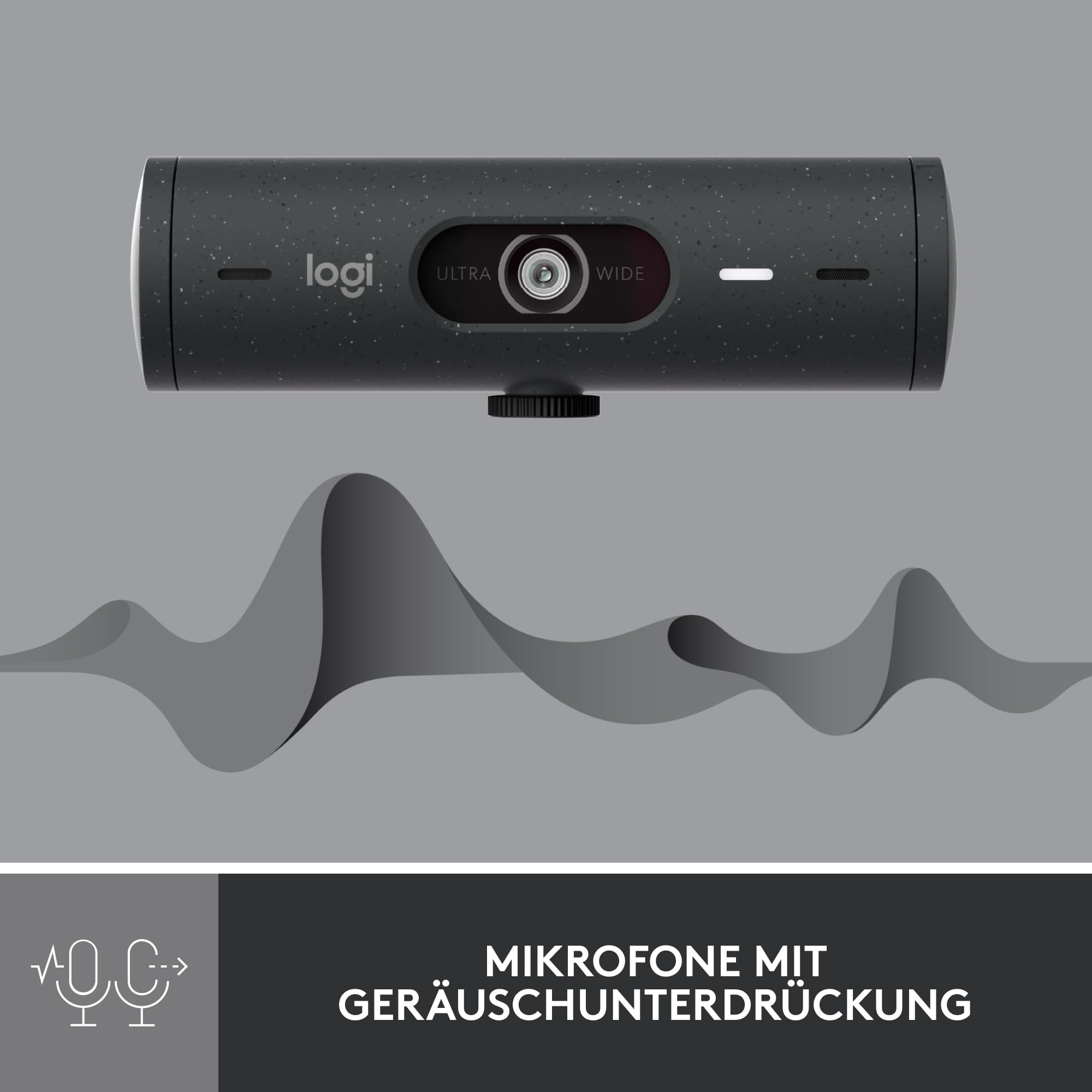Logitech Brio 500 Full-HD-Webcam mit Auto-Lichtkorrektur, Zeigemodus, Doppelmikrofon, Rauschunterdrückung, Webcam-Abdeckung, USB-C - Graphit