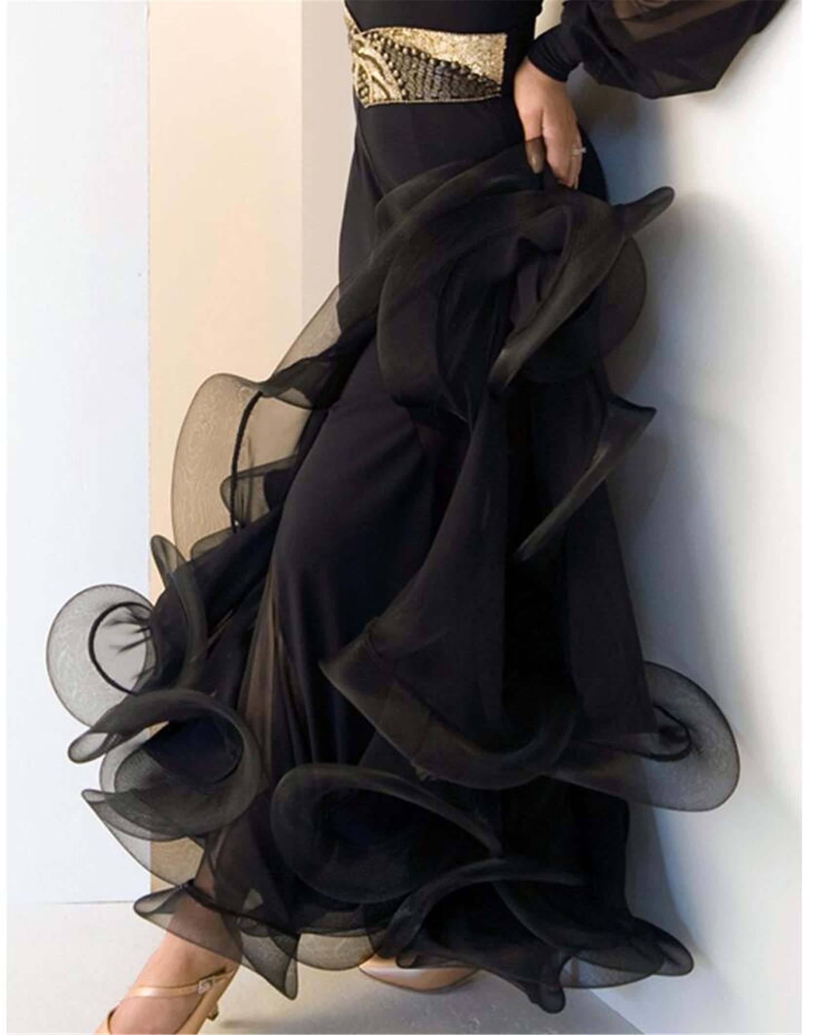 OTMYIGO Damen Ballsaal Tanzrock Lang Swing Modern Standard Walzer Wettkampf Tanzkleid Bauchtanz Latein Tango Show Röcke