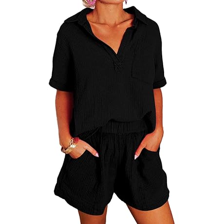 V-Neck Short Sleeve Top and High Waist Shorts Matching Sets for Summer