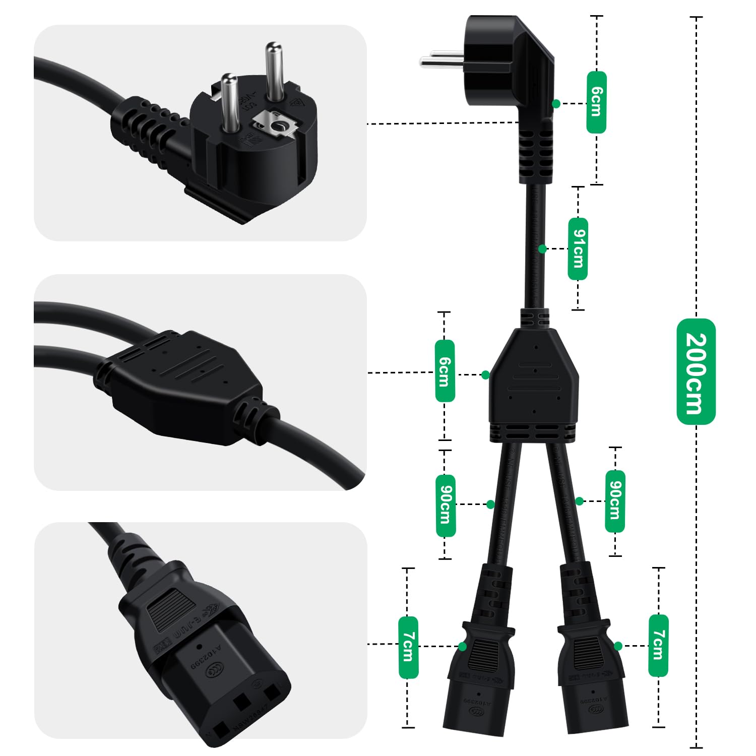 Cavo Alimentazione Doppio IEC C13 1.5m - Per PC, Server, Monitor, Sdoppiatore - Foto 6