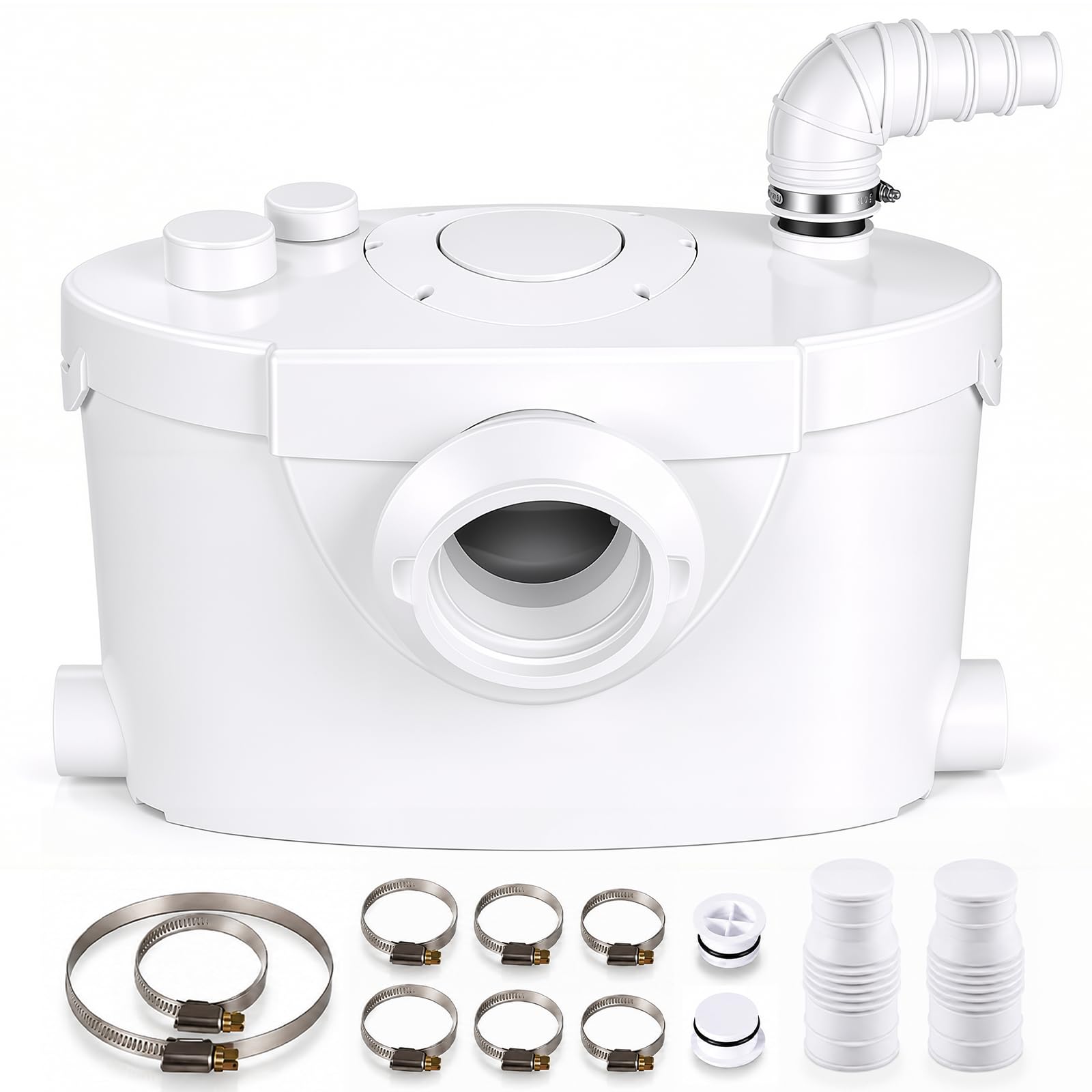 Macerator, 400W Macerator Pump Sanitary Grinder 145L/min High Efficiency Sewerage Pump, Macerator Toilet Waste Water Pump, Sewage Treatment for Laundry Toilet Sink and Bath, 4 Inlets & 1 Outlet