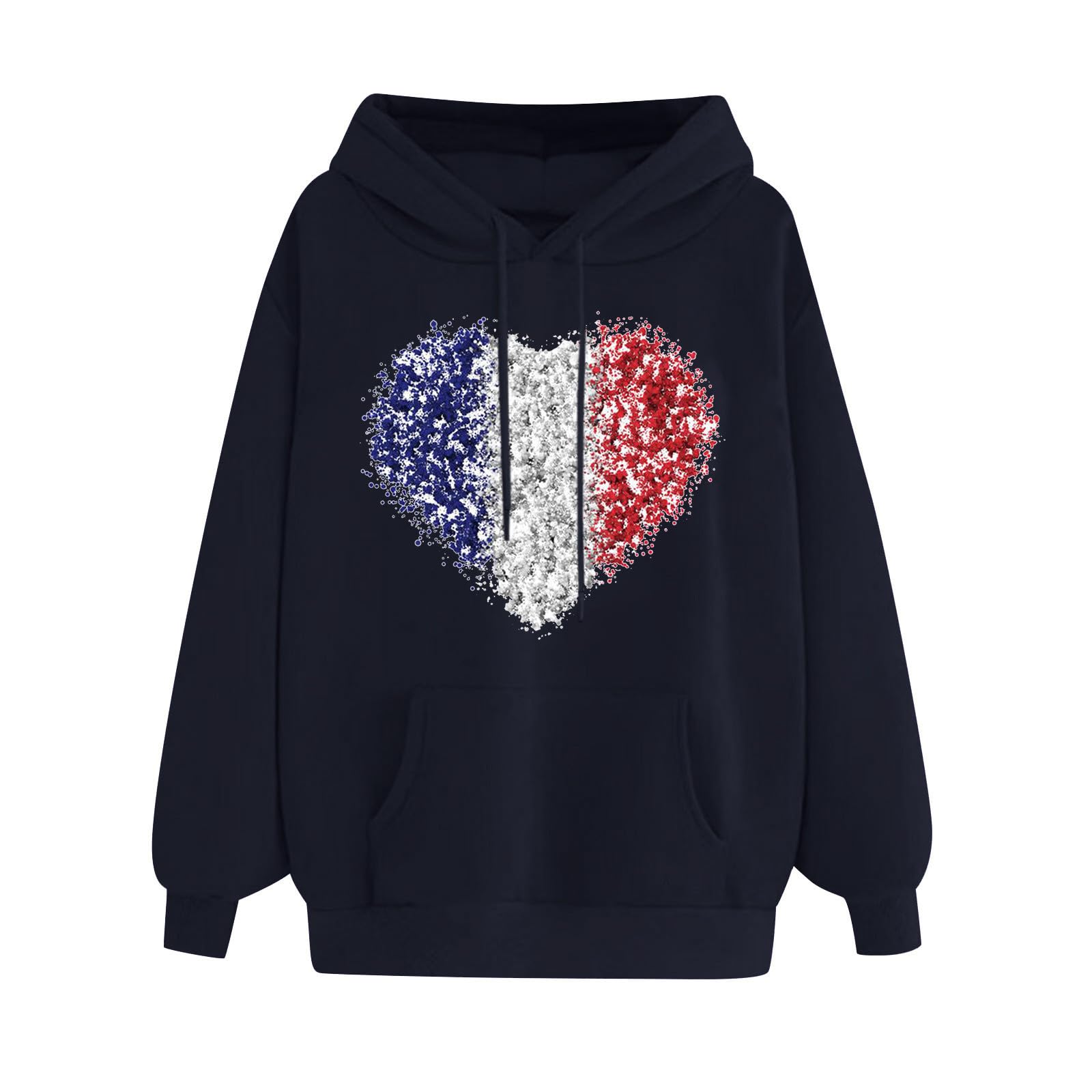 OggfaderGraphic Hoodies for Women Drawstring Casual Heart Print Sweatshirts Long Sleeve Hooded Neck Loose Clothes Fall 2023
