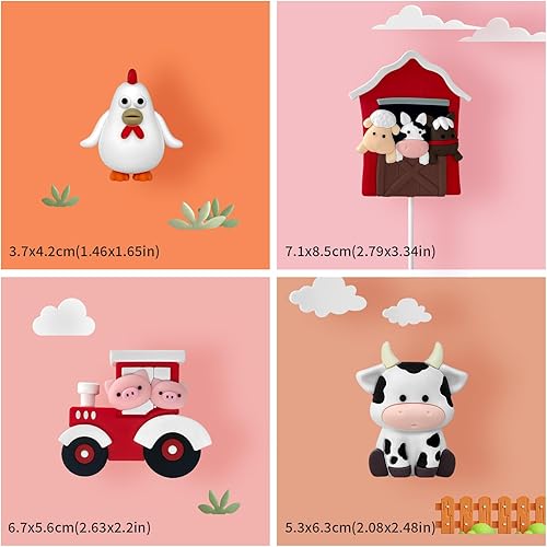 Miniatura 8 de 6 adornos para tartas de granja, decoración de animales de dibujos animados para decoración de fiesta de cumpleaños, baby shower (azul)