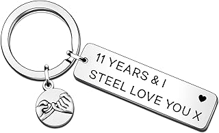 QMVMV 11 Year Wedding Anniversary Keyring Gifts for Her Him Husband Wife Funny 11th Anniversary GIFS for Men Women from Wifey Hubby Boyfriend Girlfriend Couple Birthday Christmas Gifts