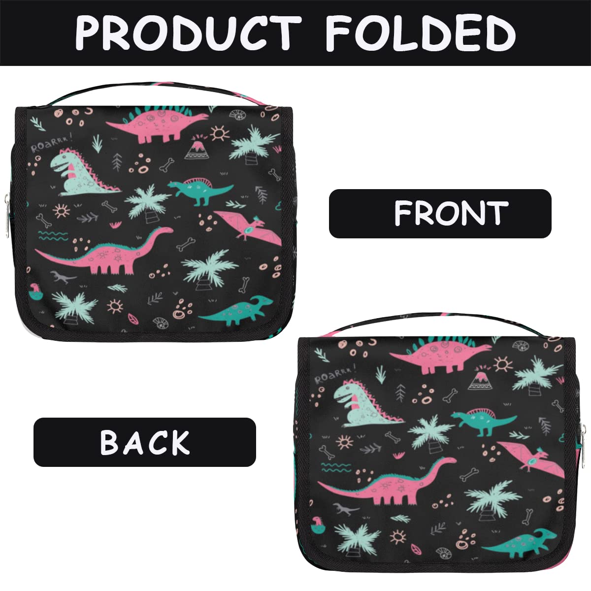 Podróżna kosmetyczka z dinozaurem zabawny dinozaur torba do mycia torba unisex wiszące przybory toaletowe kosmetyczny organizer do makijażu, wielobarwny, Jeden rozmiar