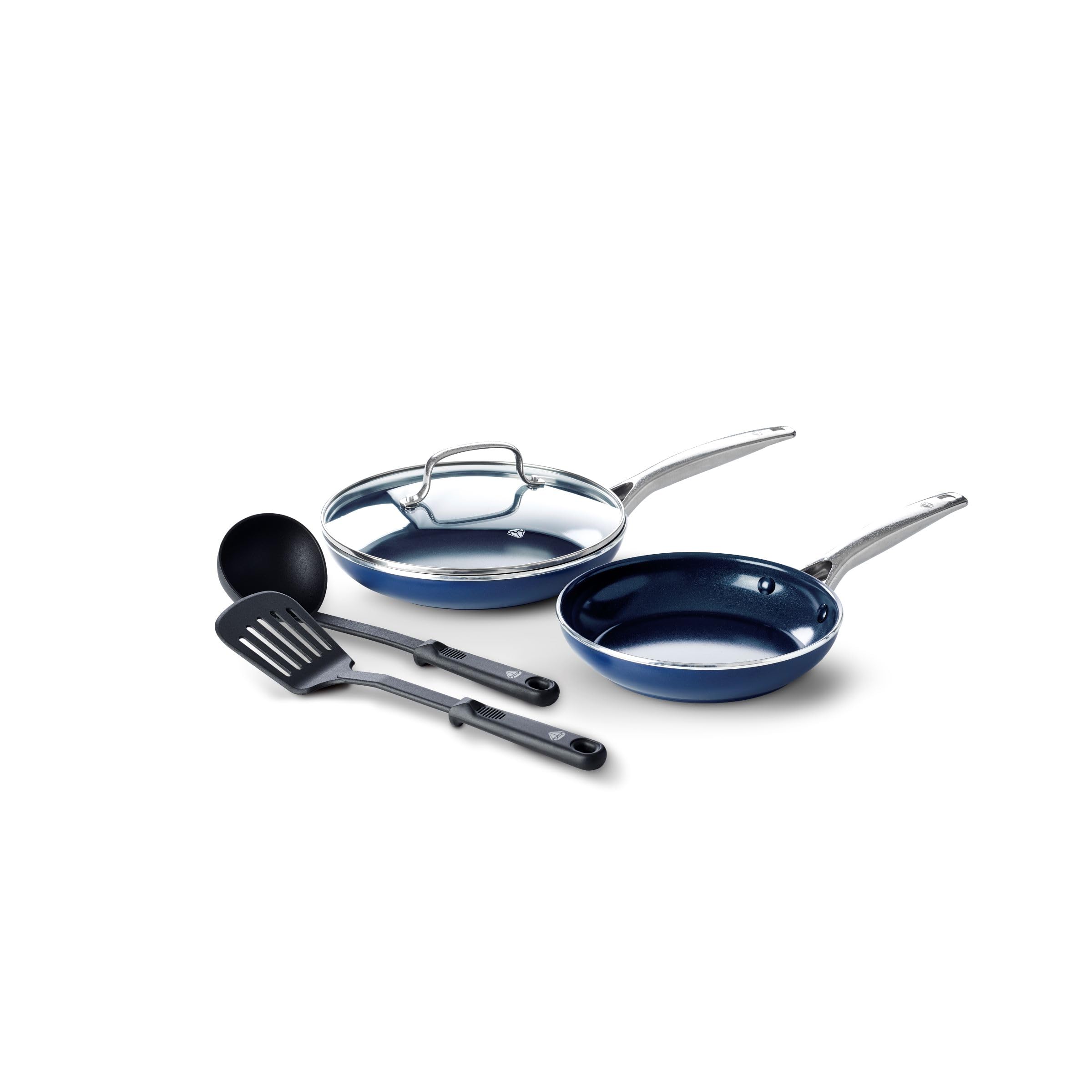 Blue Diamond Cookware Set di Pentole e Padelle Antiaderenti in Ceramica Infusa Diamante da 5 pezzi, senza PFAS, a Induzione, Lavabile in Lavastoviglie, Sicuro al Forno, Argento