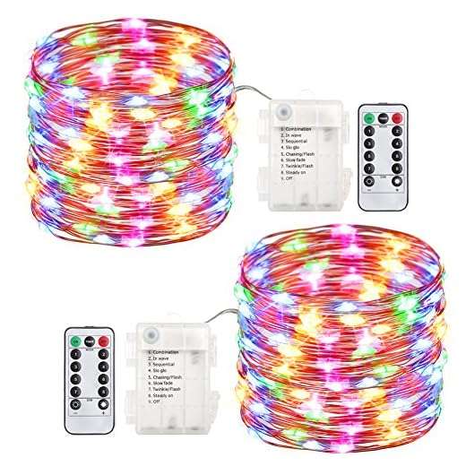 GDEALER 2 Pack Fairy Lights Halloween String Lights Battery Operated Waterproof 8 Modes Remote Control 60 LED String Lights 20 Foot Copper Wire Firefly Lights Cool White (Multicolor Color)
