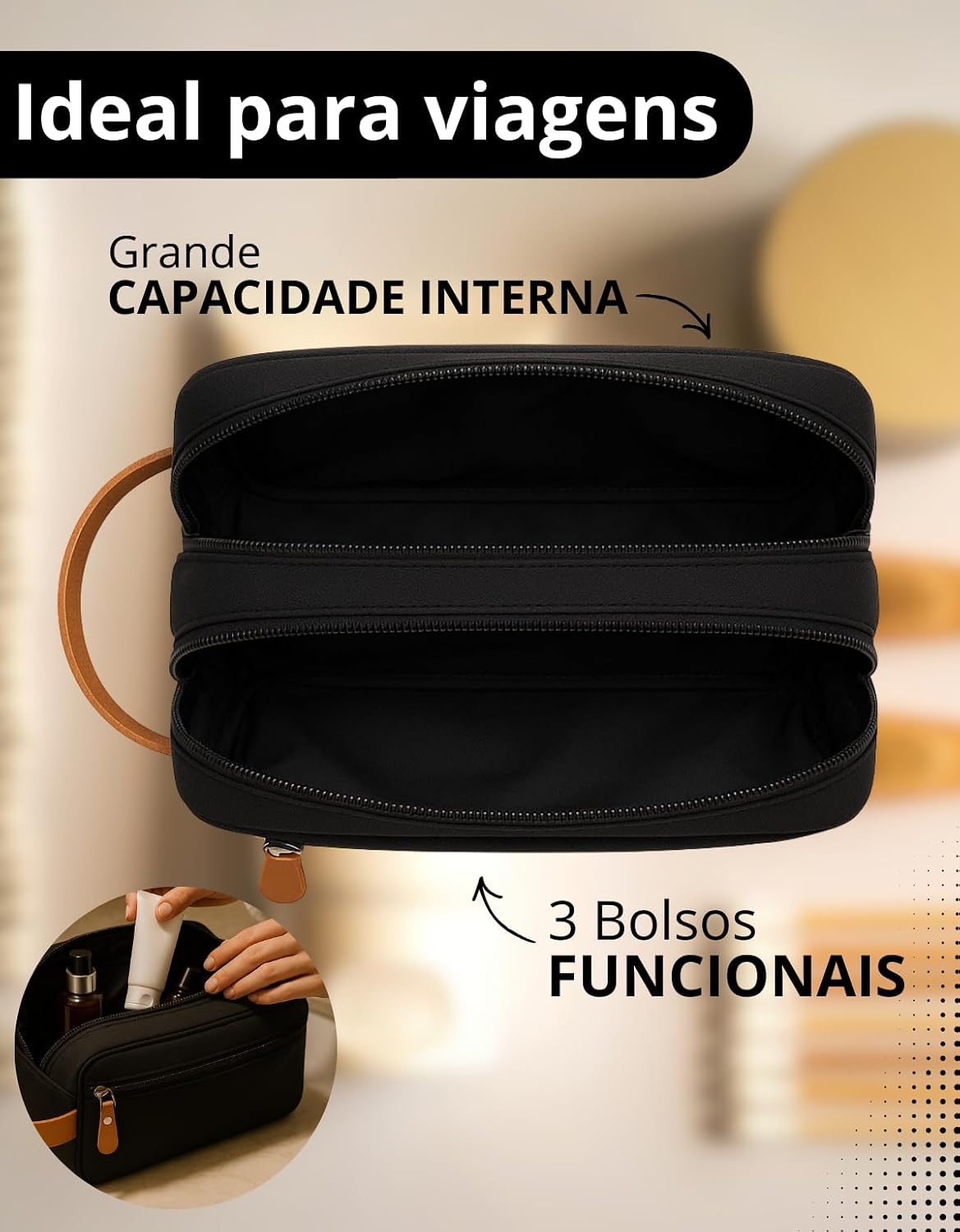 Necessaire Organizador Masculino Feminino Viagem Trabalho Impermeável Unissex Estojo (CINZA)