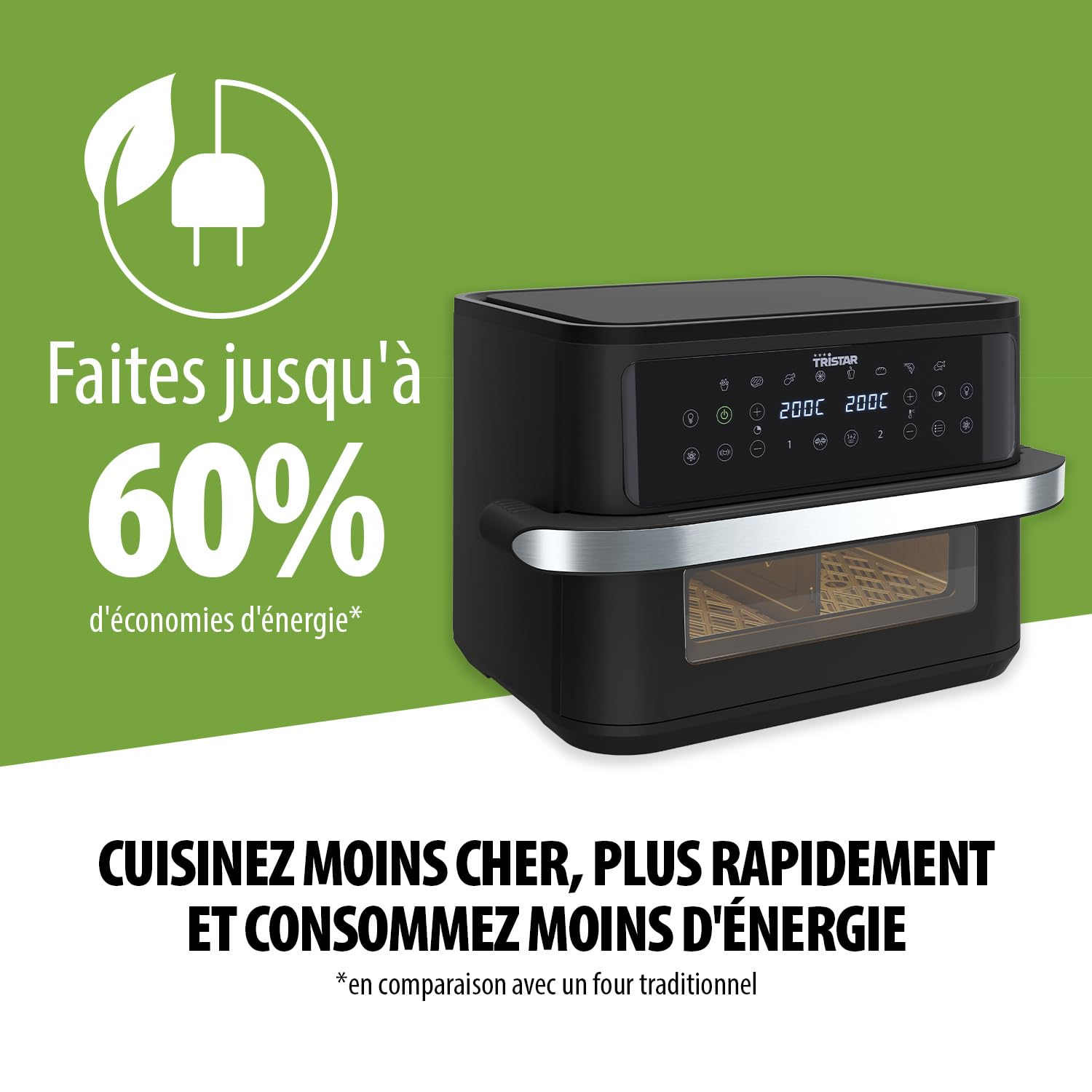 Tristar Friteuse Sans Huile Dualzone Flex, 10 L, 2800 W, 8 Programmes, Écran Digital, Cuisson Sans Huile, Arrêt Automatique, Revêtement Antiadhésif, Pièces Lavables, FR-9432, Noir