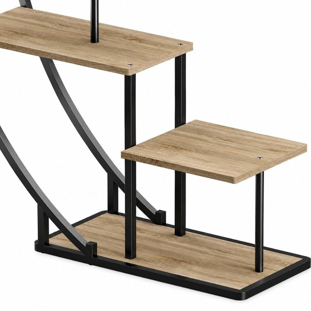 DanDiBo Pflanzenregal Indoor Blumenregal 170 cm Hoch Metall Schwarz Halbrund 96700 Blumentreppe Groß Rund Pflanzenständer Plant Stand
