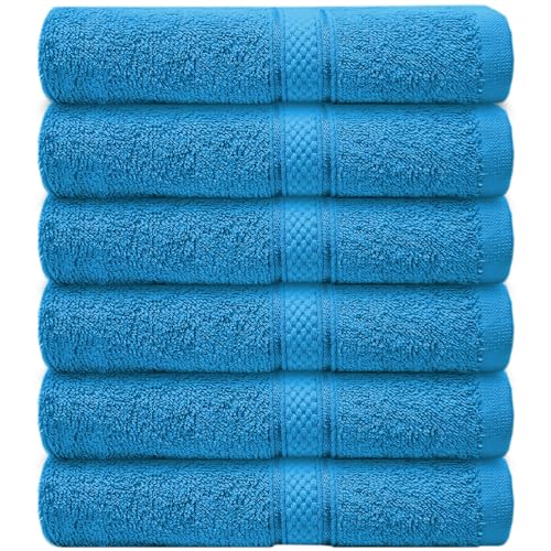 Casabella premium pack of 6 Hand Towels 100% cotton 500 GSM quick Dry super soft extra large Hand towels Pack 50x90 CM 6 Aqua Blue Hand towels for Bathroom, Kitchen use