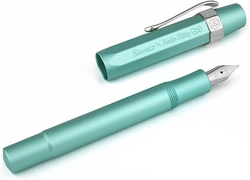 Kaweco Fountain Pen Opal Silver Edition, Fine Nib Nostalgic chrome pen clip